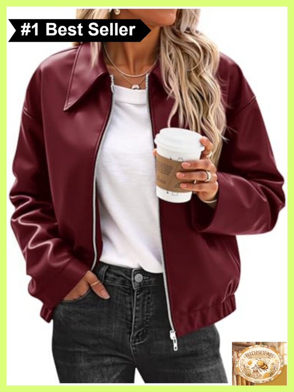 Faux Leather Bomber Jacket Cropped Motorcycle Zip Up Casual Coat
